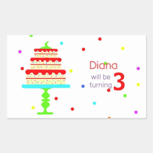 Sticker Rectangulaire Fête d'anniversaire colorée pour enfants (Devant)