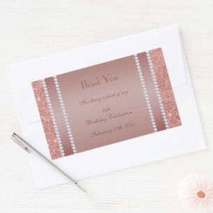 Sticker Rectangulaire Fête d'anniversaire Glitzy Rose Gold & Diamond Gem