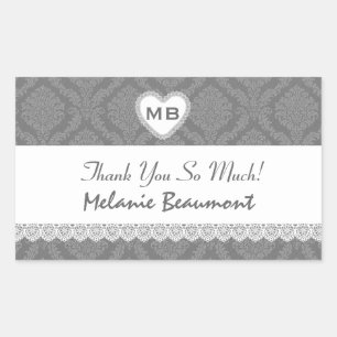 Sticker Rectangulaire Fête des mariées Merci gris Damask V18