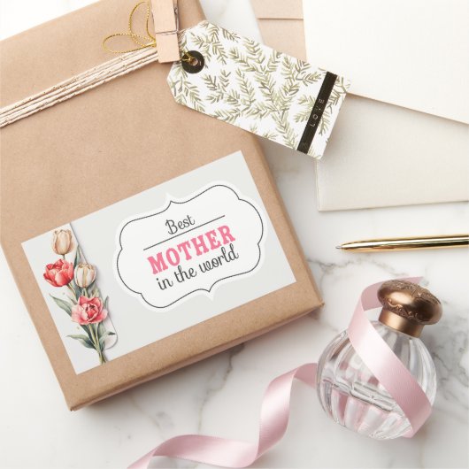 Sticker Rectangulaire Fête des mères maman aquarelle dessin fille. (Cadeaux)