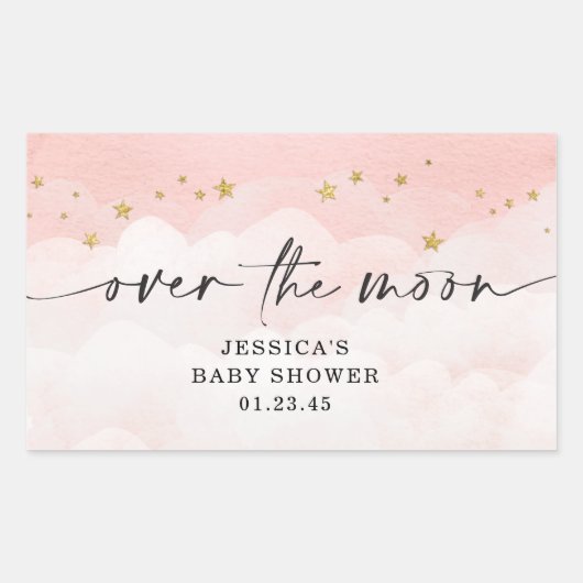 Sticker Rectangulaire Fête Prénatale Fille Rose Au-Dessus De La Lune (Devant)