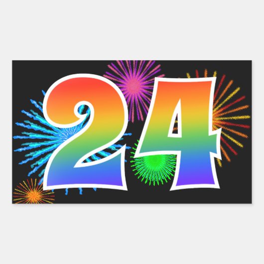Sticker Rectangulaire Feu d'artifice amusant + motif arc-en-ciel "24" Nu (Devant)