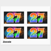 Sticker Rectangulaire Feu d'artifice amusant + motif arc-en-ciel "27" Nu (Feuille)