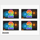 Sticker Rectangulaire Feu d'artifice amusant + motif arc-en-ciel "2" Num (Feuille)