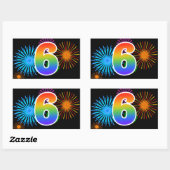 Sticker Rectangulaire Feu d'artifice amusant + motif arc-en-ciel "6" Num (Feuille)