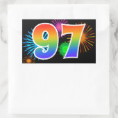Sticker Rectangulaire Feu d'artifice amusant + motif arc-en-ciel "97" Nu (Sac)