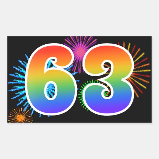Sticker Rectangulaire Feu d'artifice amusant + motif arc-en-ciel Numéro (Devant)