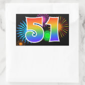Sticker Rectangulaire Feu d'artifice amusant + motif arc-en-ciel Numéro (Sac)