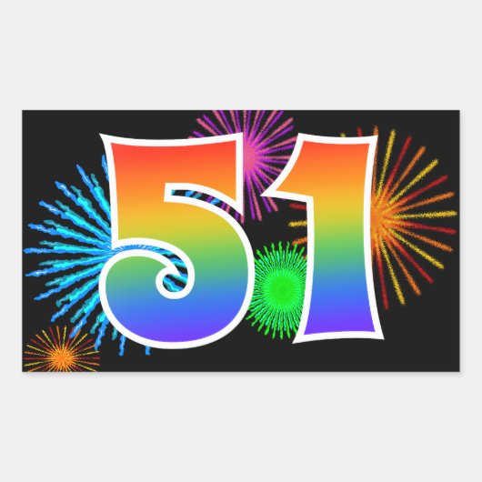 Sticker Rectangulaire Feu d'artifice amusant + motif arc-en-ciel Numéro (Devant)