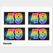 Sticker Rectangulaire Feu d'artifice amusant + motif arc-en-ciel Numéro  (Feuille)