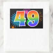 Sticker Rectangulaire Feu d'artifice amusant + motif arc-en-ciel Numéro  (Sac)