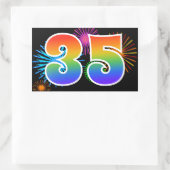 Sticker Rectangulaire Feu d'artifice amusant + motif arc-en-ciel Numéro (Sac)