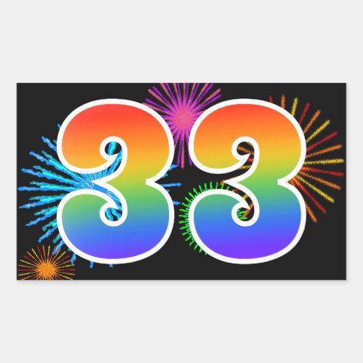 Sticker Rectangulaire Feu d'artifice amusant + motif arc-en-ciel Numéro (Devant)