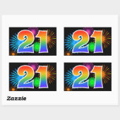 Sticker Rectangulaire Feu d'artifice amusant + motif arc-en-ciel Numéro  (Feuille)