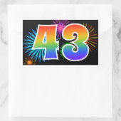 Sticker Rectangulaire Feu d'artifice amusant + motif arc-en-ciel Numéro (Sac)