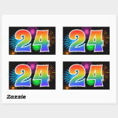 Sticker Rectangulaire Feu d'artifice amusant + motif arc-en-ciel Numéro  (Feuille)