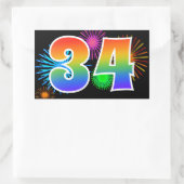 Sticker Rectangulaire Feu d'artifice amusant + motif arc-en-ciel Numéro (Sac)