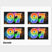 Sticker Rectangulaire Feu d'artifice amusant + motif arc-en-ciel Numéro  (Feuille)