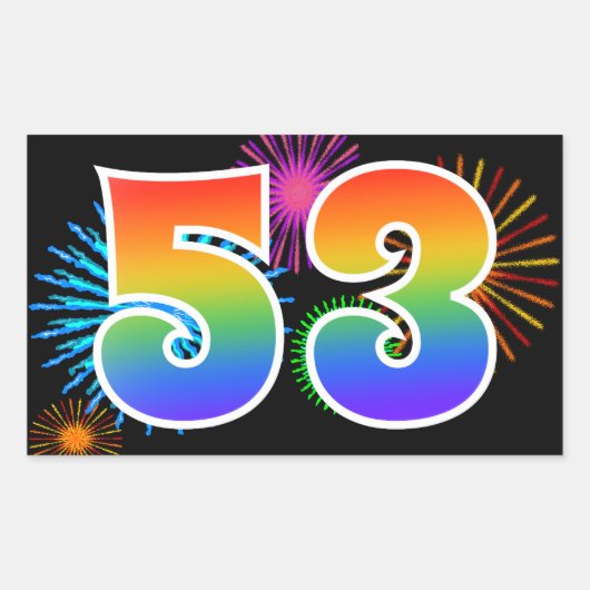 Sticker Rectangulaire Feu d'artifice amusant + motif arc-en-ciel Numéro (Devant)