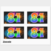 Sticker Rectangulaire Feu d'artifice amusant + motif arc-en-ciel Numéro  (Feuille)