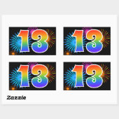 Sticker Rectangulaire Feu d'artifice amusant + motif arc-en-ciel Numéro (Feuille)