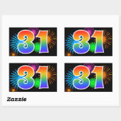 Sticker Rectangulaire Feu d'artifice amusant + motif arc-en-ciel Numéro  (Feuille)