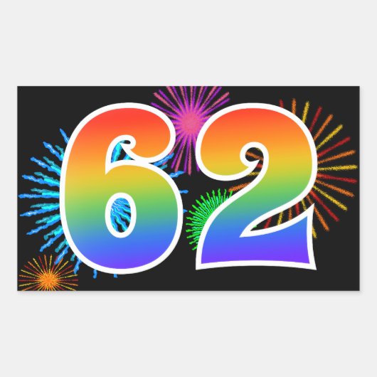 Sticker Rectangulaire Feu d'artifice amusant + motif arc-en-ciel Numéro (Devant)