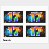 Sticker Rectangulaire Feu d'artifice amusant + motif arc-en-ciel Numéro  (Feuille)