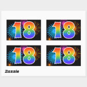 Sticker Rectangulaire Feu d'artifice amusant + motif arc-en-ciel Numéro (Feuille)