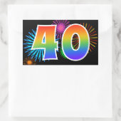 Sticker Rectangulaire Feu d'artifice amusant + motif arc-en-ciel Numéro  (Sac)