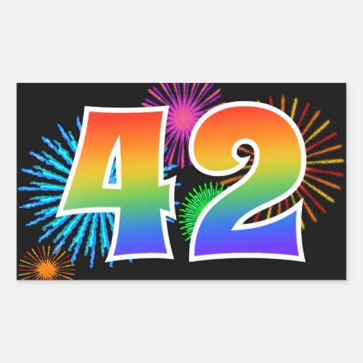 Sticker Rectangulaire Feu d'artifice amusant + motif arc-en-ciel Numéro  (Devant)