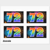 Sticker Rectangulaire Feu d'artifice amusant + motif arc-en-ciel Numéro (Feuille)