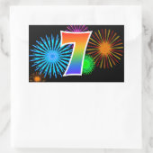 Sticker Rectangulaire Feu d'artifice amusant + motif arc-en-ciel Numéro (Sac)