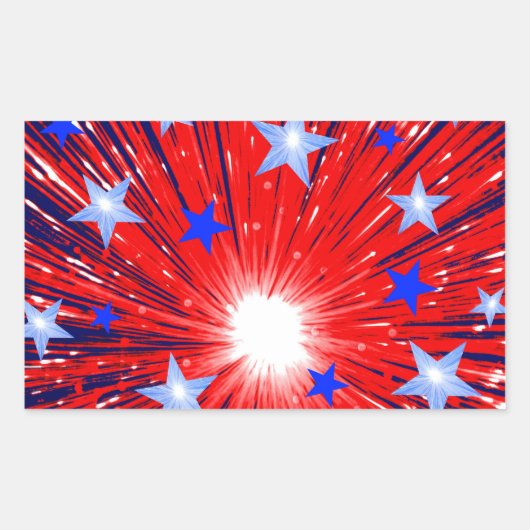 Sticker Rectangulaire Feu d'artifice Rouge Blanc Bleu rectangle autocoll (Devant)