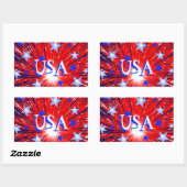 Sticker Rectangulaire Feu d'artifice Rouge Blanc Bleu 'USA' rectangle au (Feuille)