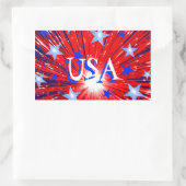 Sticker Rectangulaire Feu d'artifice Rouge Blanc Bleu 'USA' rectangle au (Sac)