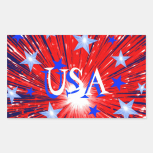 Sticker Rectangulaire Feu d'artifice Rouge Blanc Bleu 'USA' rectangle au