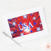 Sticker Rectangulaire Feu d'artifice Rouge Blanc Bleu 'USA' rectangle au (Enveloppe)
