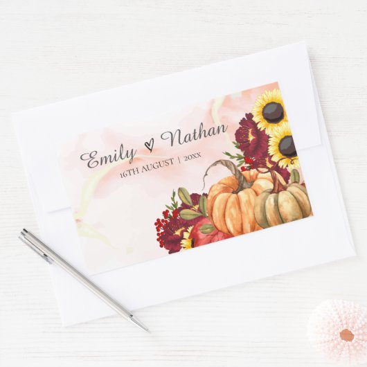 Sticker Rectangulaire Feuilles d'automne Citrouille tournesol Mariage de (Enveloppe)