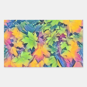 Sticker Rectangulaire Feuilles de automne colorées avec aquarelle de cou