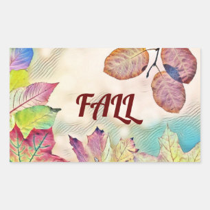 Sticker Rectangulaire Feuilles de automne colorées avec aquarelle de cou