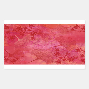 Sticker Rectangulaire Feuilles Ginkgo et Bamboo - Coque couleur rouge