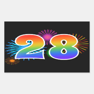 Sticker Rectangulaire Feux d'artifice amusants + Motif arc-en-ciel "28" 