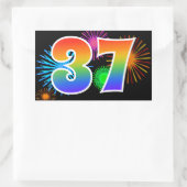 Sticker Rectangulaire Feux d'artifice amusants + motif arc-en-ciel "37"  (Sac)