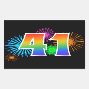 Sticker Rectangulaire Feux d'artifice amusants + Motif arc-en-ciel "41"