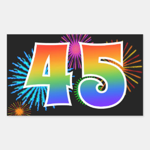 Sticker Rectangulaire Feux d'artifice amusants + Motif arc-en-ciel "45" 