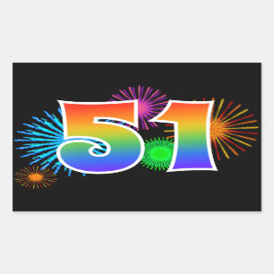 Sticker Rectangulaire Feux d'artifice amusants + Motif arc-en-ciel "51" 
