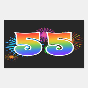 Sticker Rectangulaire Feux d'artifice amusants + Motif arc-en-ciel "55"