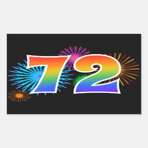 Sticker Rectangulaire Feux d'artifice amusants + Motif arc-en-ciel "72"