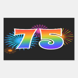 Sticker Rectangulaire Feux d'artifice amusants + Motif arc-en-ciel "75" 